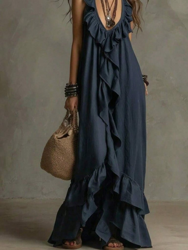 Navy Blue Bohemian Casual Women's Dress